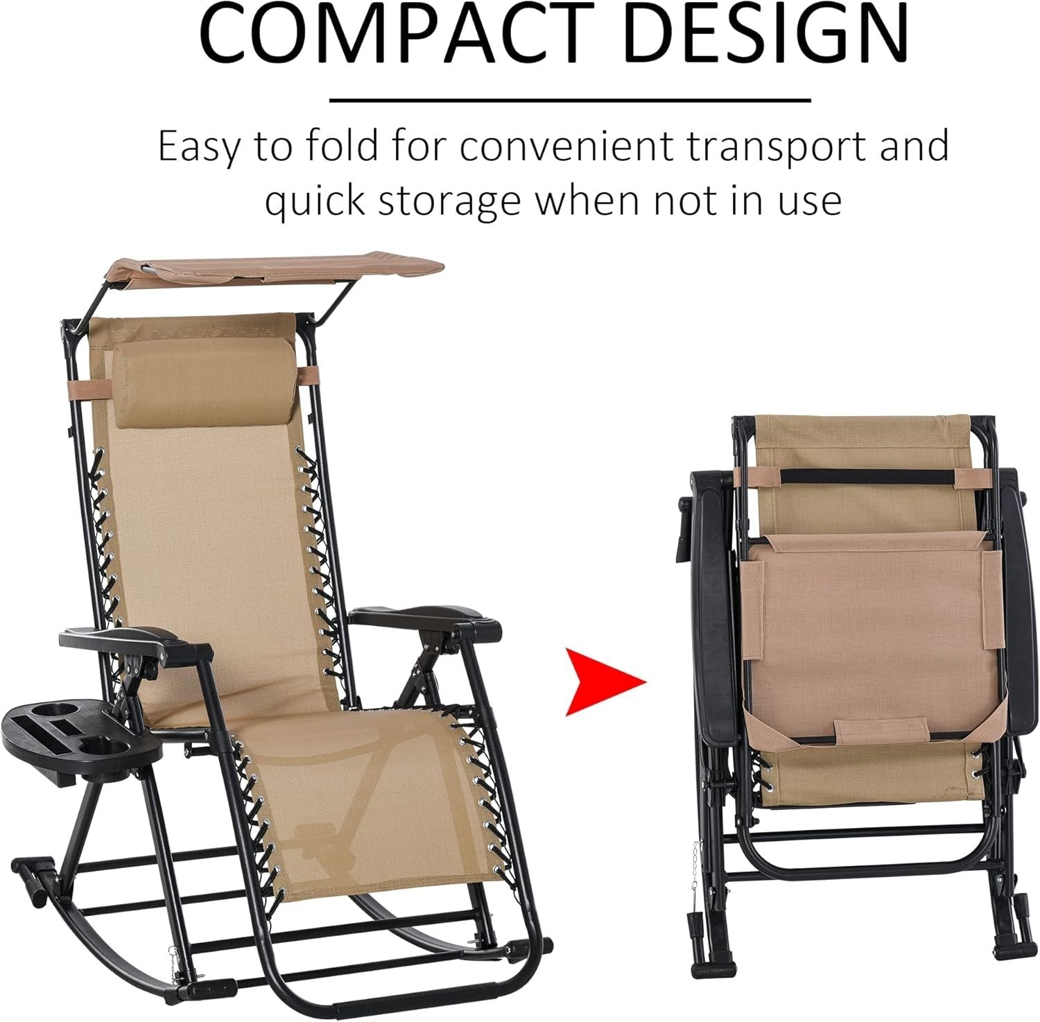 Adjustable Zero Gravity Recliner Rocking Chair with Canopy & Side Holder