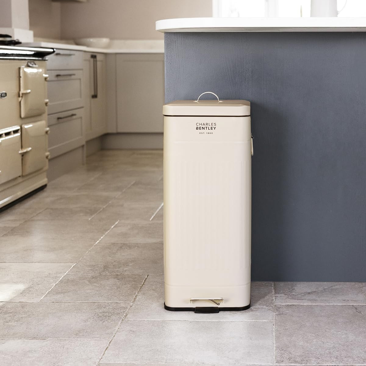 30L Retro Kitchen Pedal Bin | Steel Waste Can Cream Square