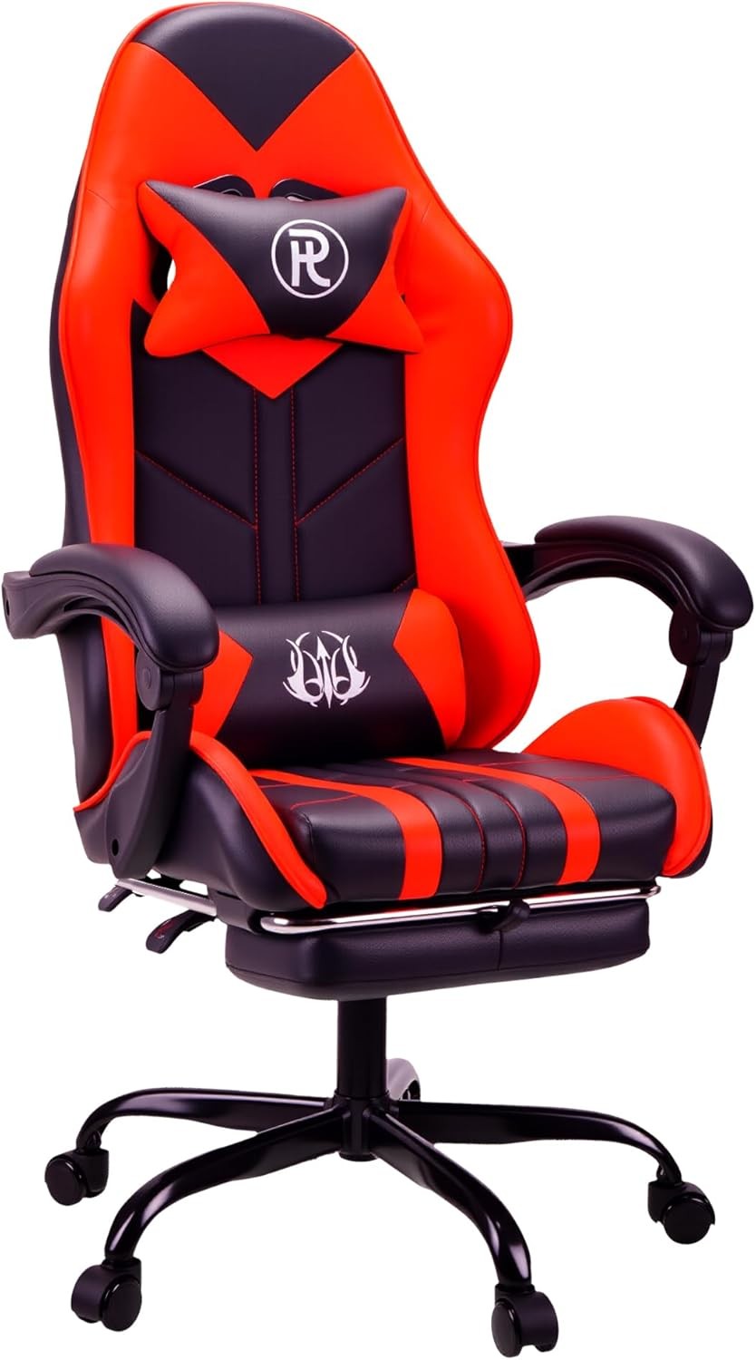Ergonomic Gaming Chair with Footrest & Lumbar Support – Red PC Seat