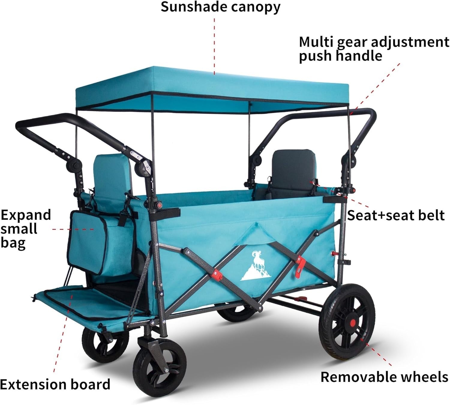Folding Camping Wagon w Canopy & 2 Seats Heavy Duty Outdoor Cart