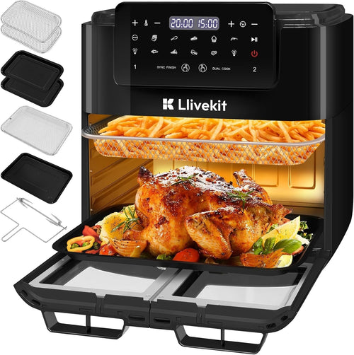 Dual Zone Air Fryer Oven 15L Rotisserie Sync Finish 12-in-1 2600W Window