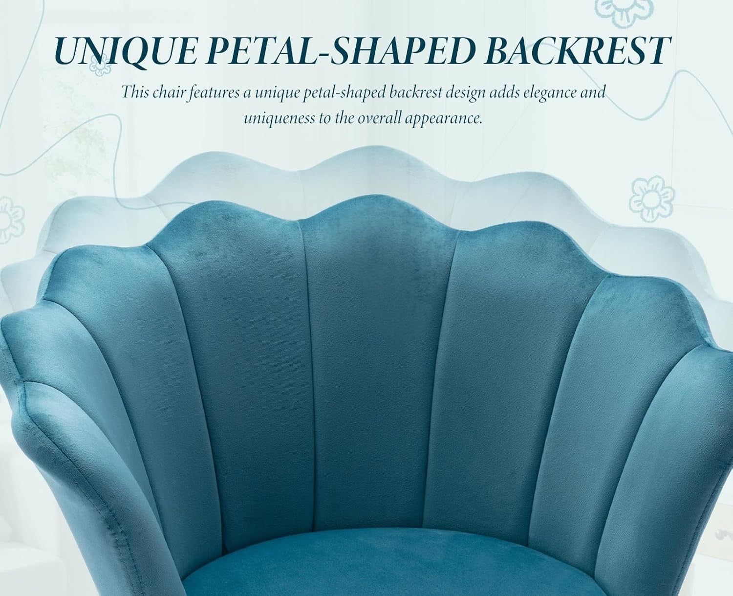 Blue Velvet Lounge Chair Gold Legs | Petal Back Armchair for Bedroom