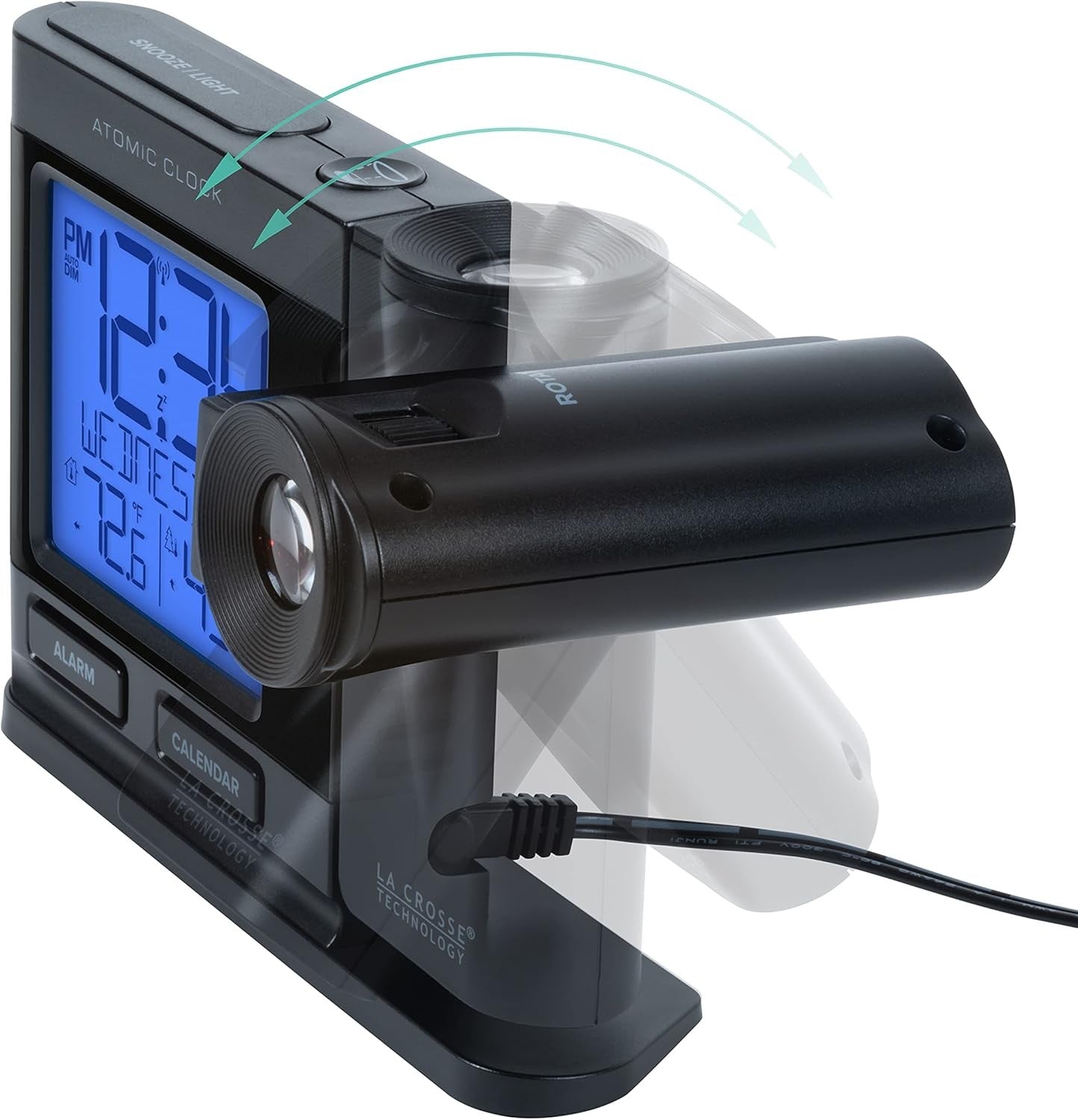 Atomic Projection Alarm Clock Temperature Display Indoor Outdoor Digital