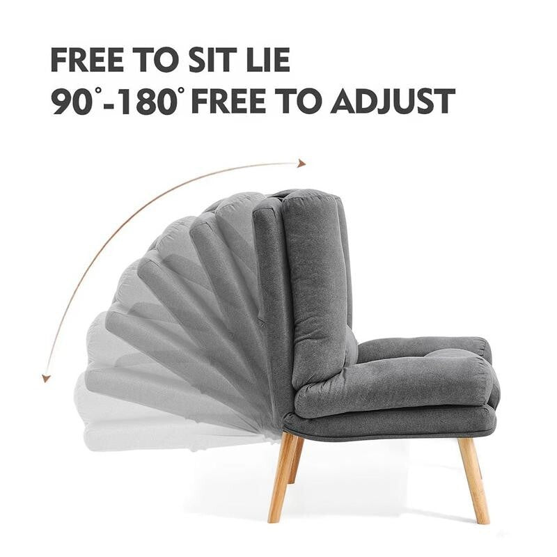 Push Back Recliner Armchair with Footstool Grey Lounge Chair for Living Room
