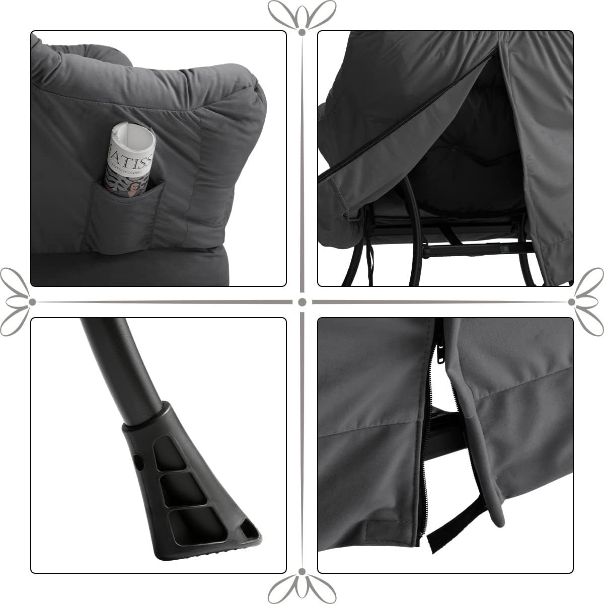 Dark Grey Velvet Armchair with Footstool Living Room Lounge Relax Seat