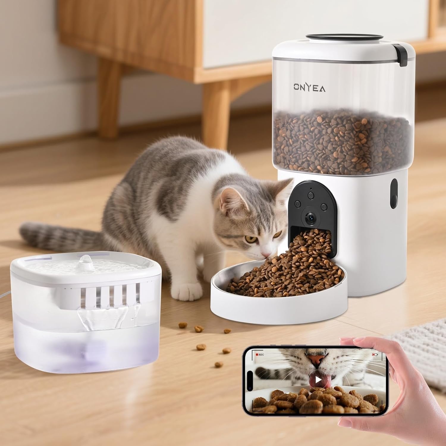 Automatic Cat Feeder Camera WiFi App 4.5L Food 2.5L Water Fountain