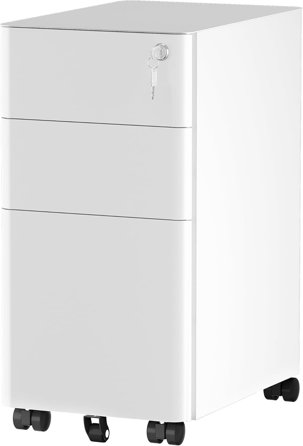 3 Drawer Metal Filing Cabinet Slim Mobile Lockable A4 Letter Legal