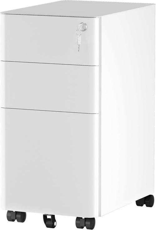 3 Drawer Metal Filing Cabinet Slim Mobile Lockable A4 Letter Legal