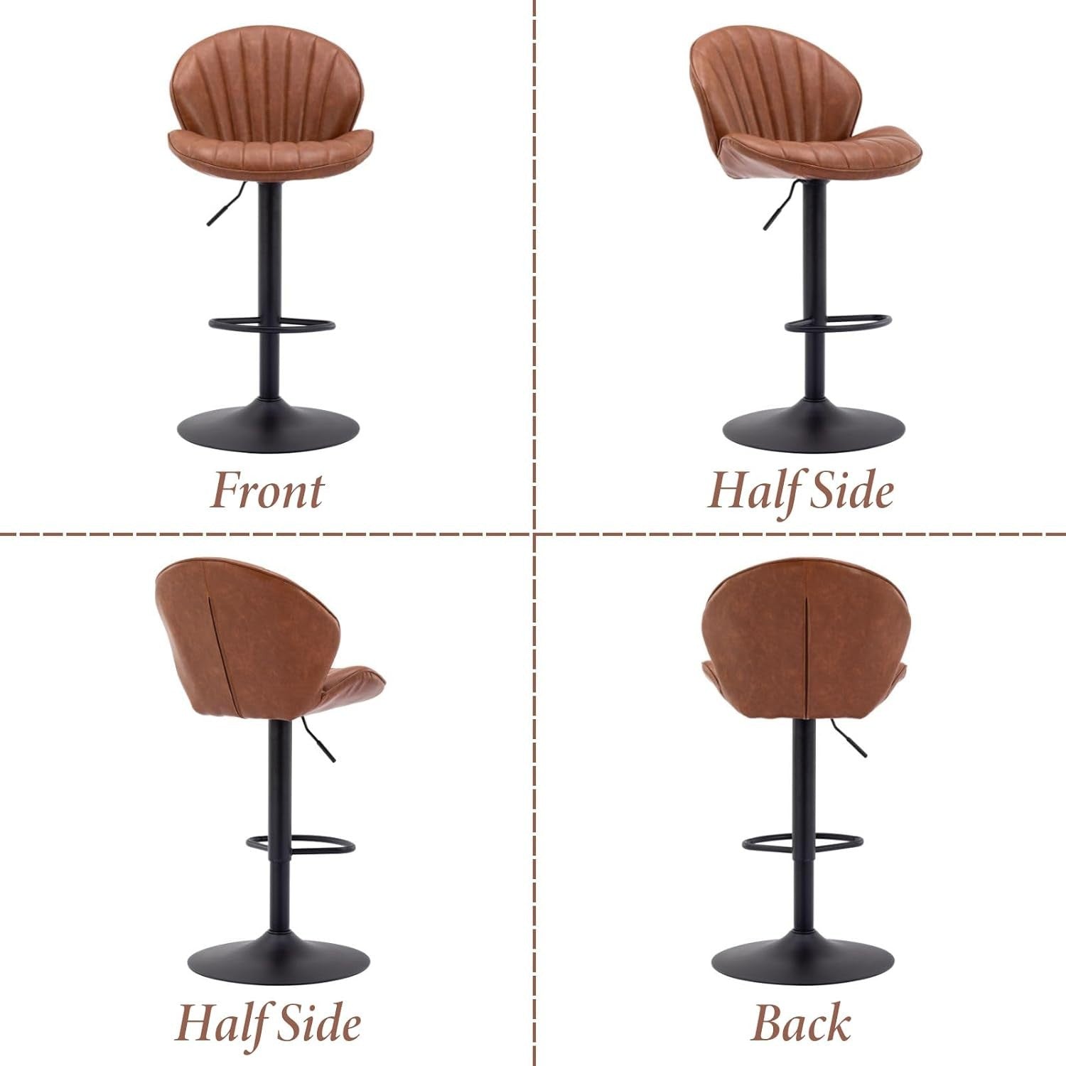 Brown PU Leather Swivel Bar Stools Set of 2 Adjustable Kitchen Counter Chairs