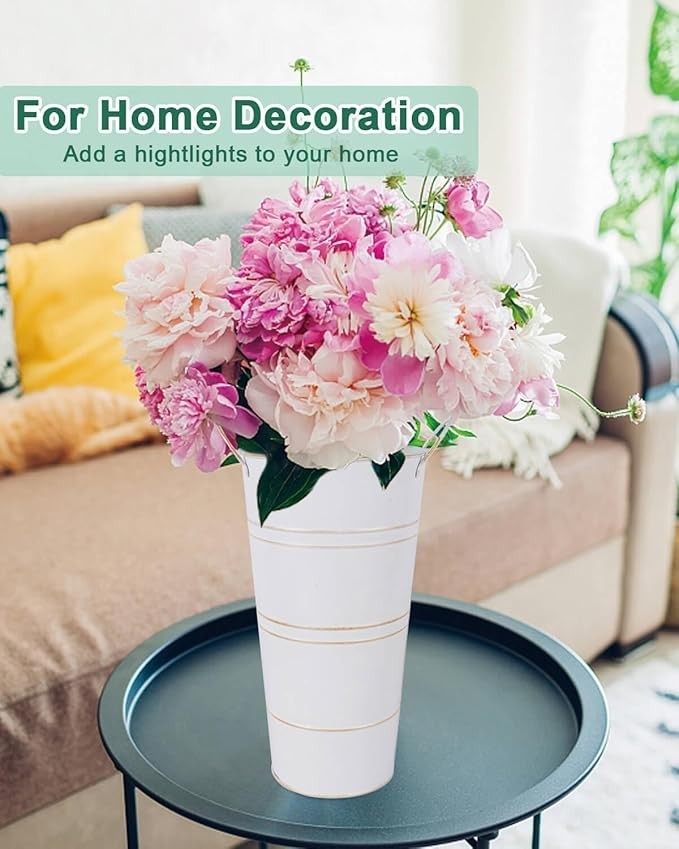 12 Inch Galvanized Metal Flower Vases Set of 6 Farmhouse Bucket Planters