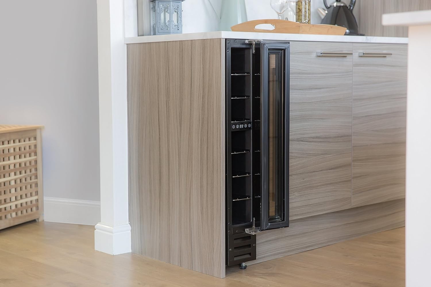 Slim Wine Cooler Fridge 7 Bottle Built In or Freestanding Glass Door Black