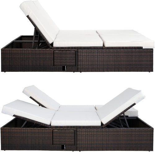 CASARIA Rattan Double Sun Lounger for 2 | 5-Position Recliner Daybed