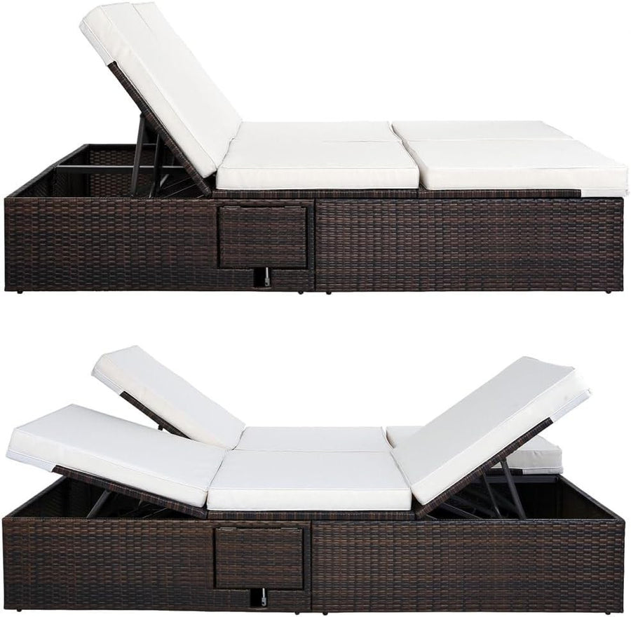 CASARIA Rattan Double Sun Lounger for 2 | 5-Position Recliner Daybed