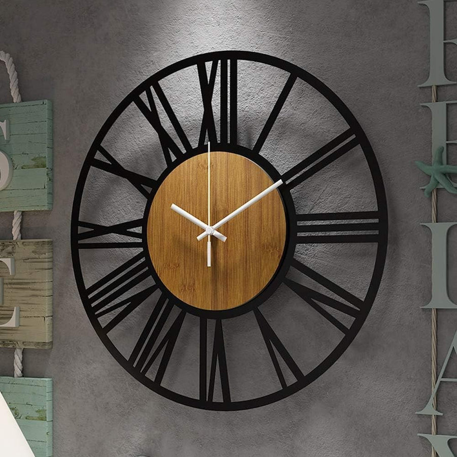 60cm Silent Wall Clock Black Roman Numerals Vintage Home Office Decor