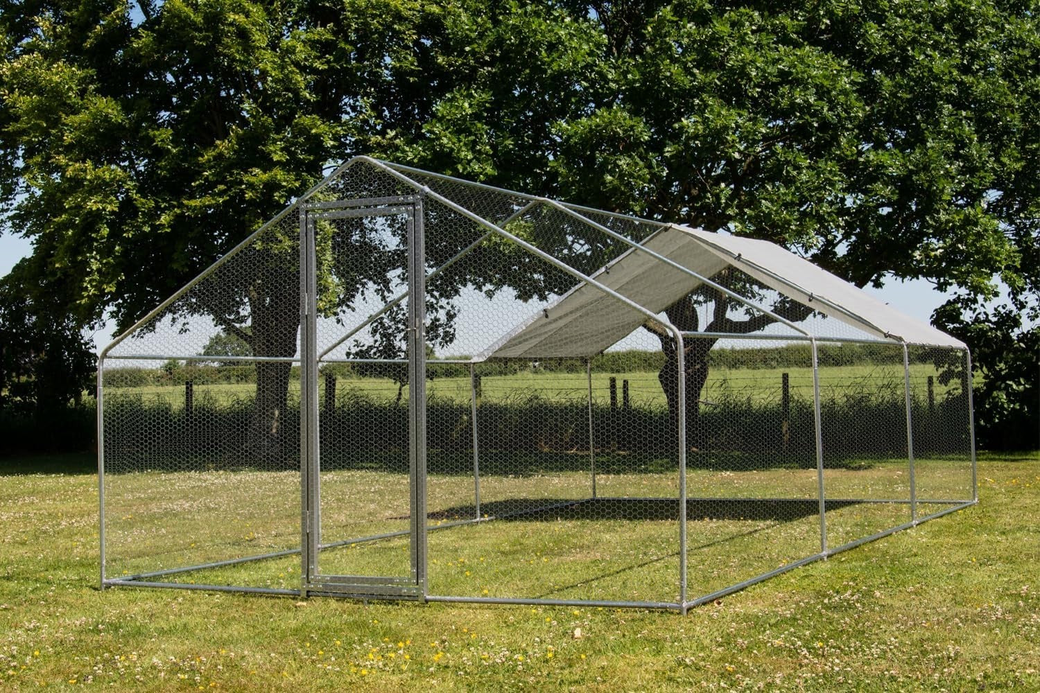 Extra Large Walk In Poultry Run Galvanised Steel Secure Door Roof 3x6m