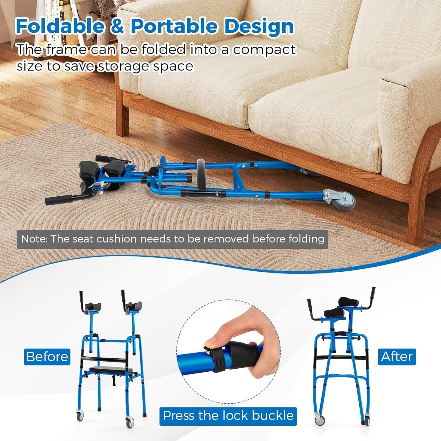 Height Adjustable Rollator Walker with Armrests Folding Walking Aid Wheels