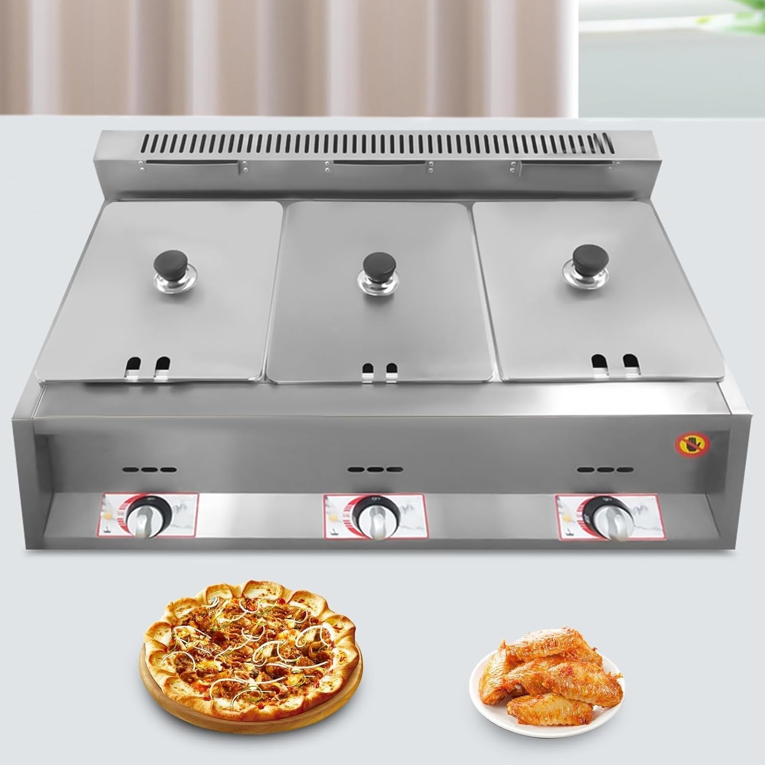 Commercial Gas Food Warmer Bain Marie 3 Pan LPG Countertop