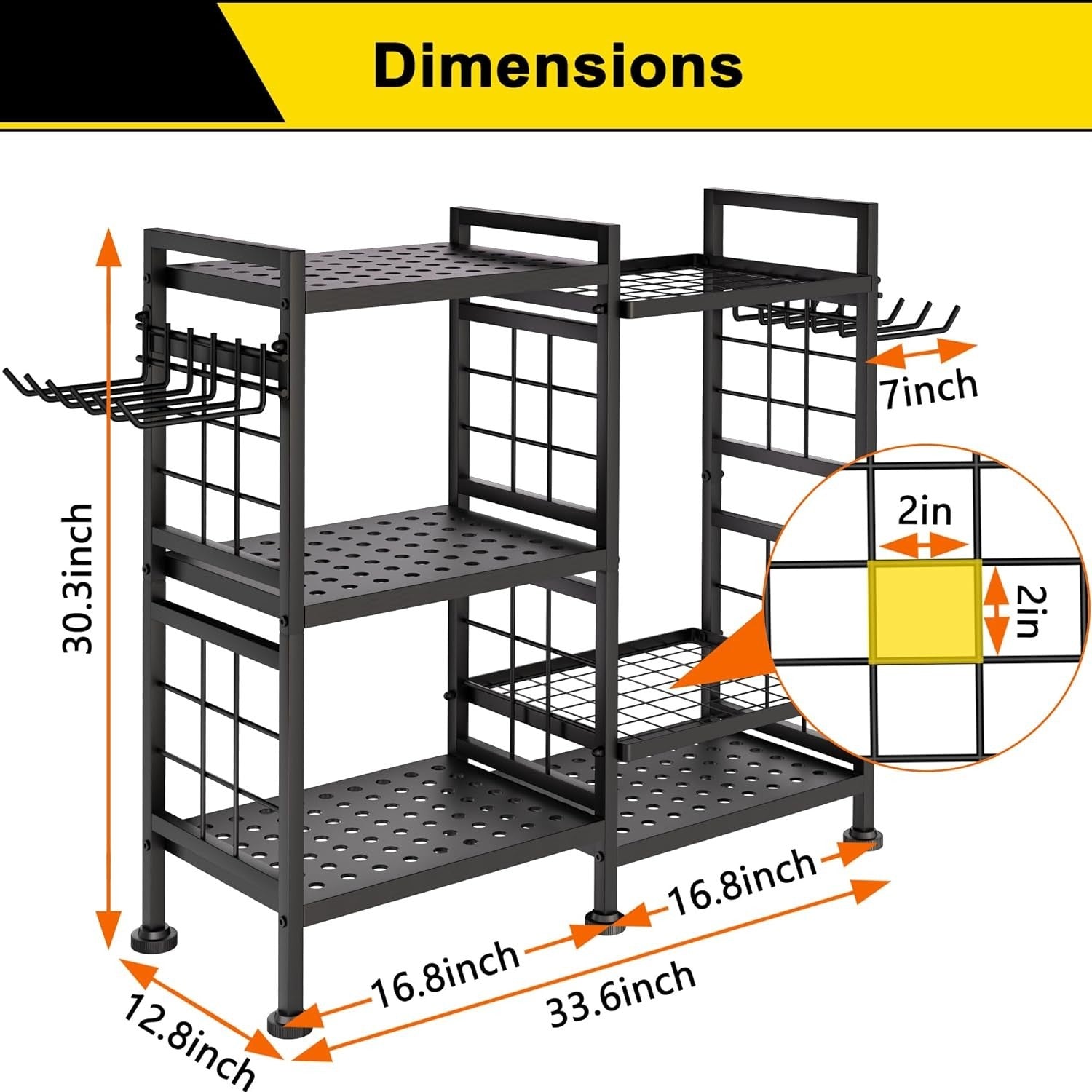 6-Tier Garden Tool Rack Metal Shed Storage Organizer Heavy Duty Black