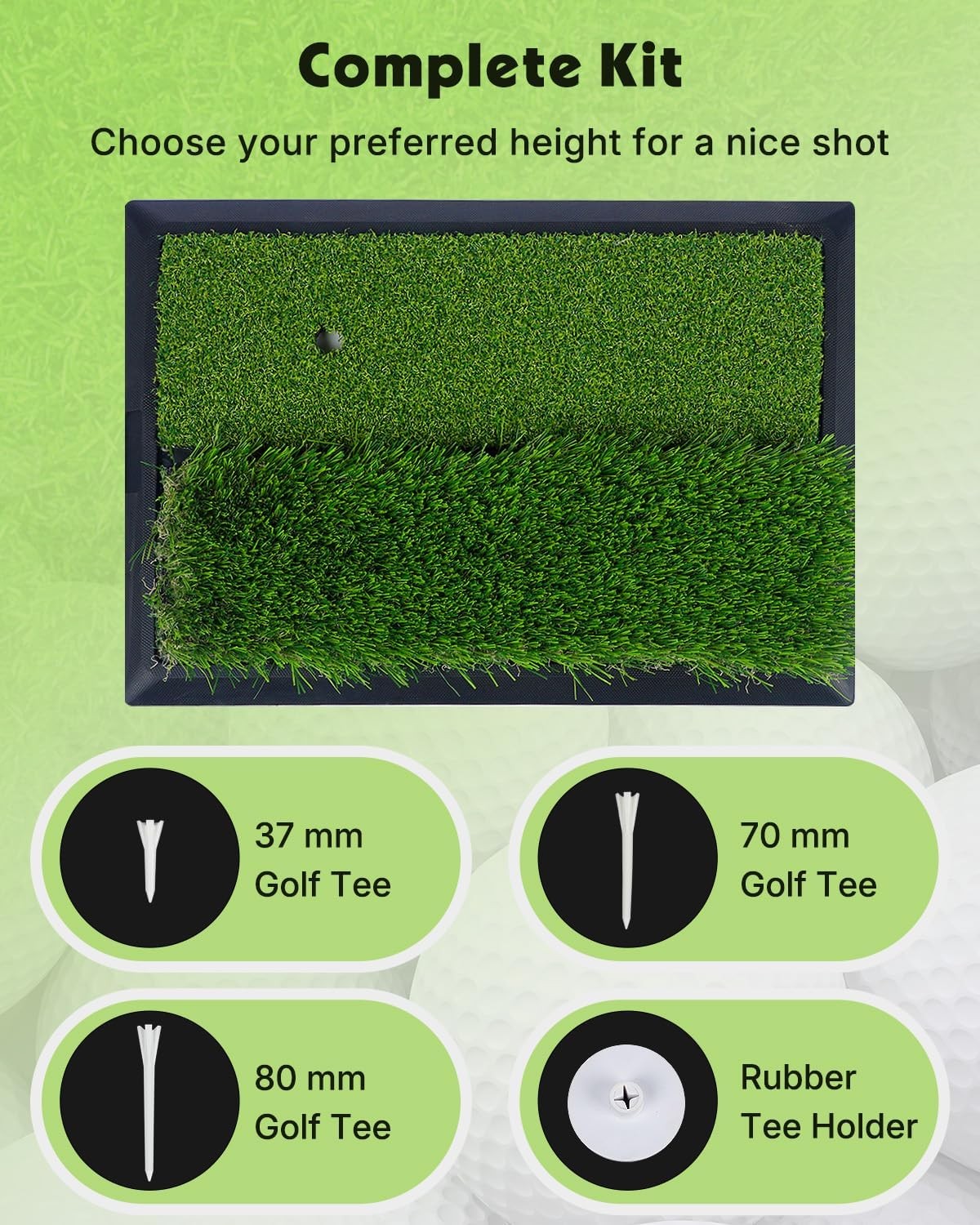 2 in 1 Golf Hitting Mat Practice Turf Non Slip Base 44cm