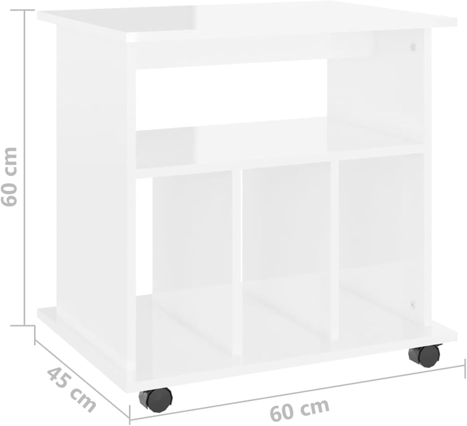 High Gloss Rolling File Cabinet Wooden Under Desk Storage Unit White