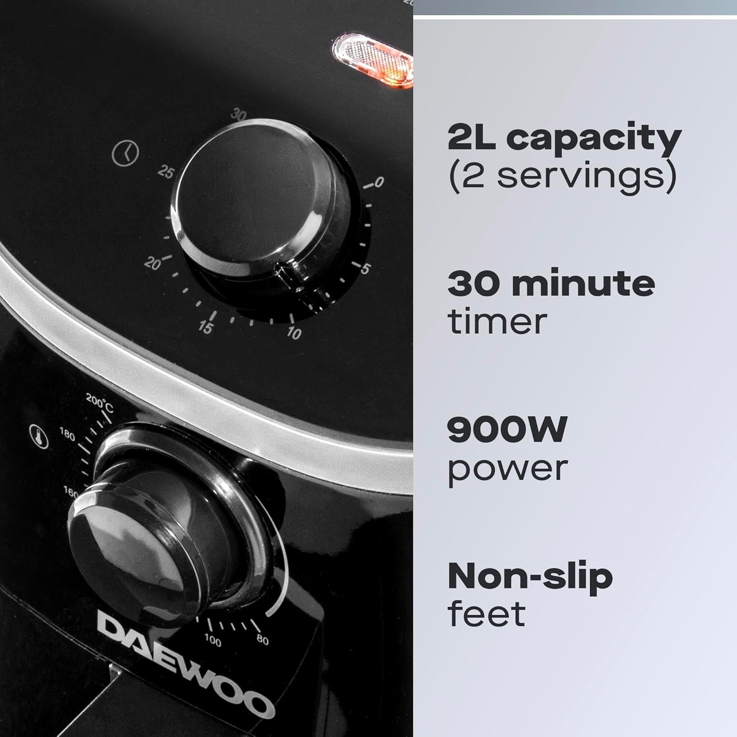 Compact Air Fryer 2L | Mini Space-Saving Healthy Cooker 80–200°C Timer Black