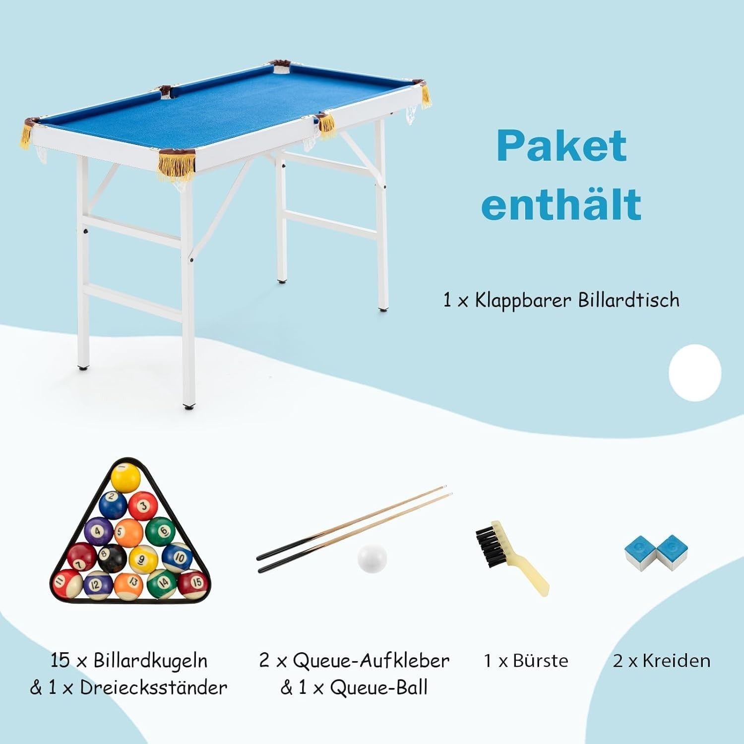 4FT Folding Pool Table Portable Billiards Game Set w Cues Balls