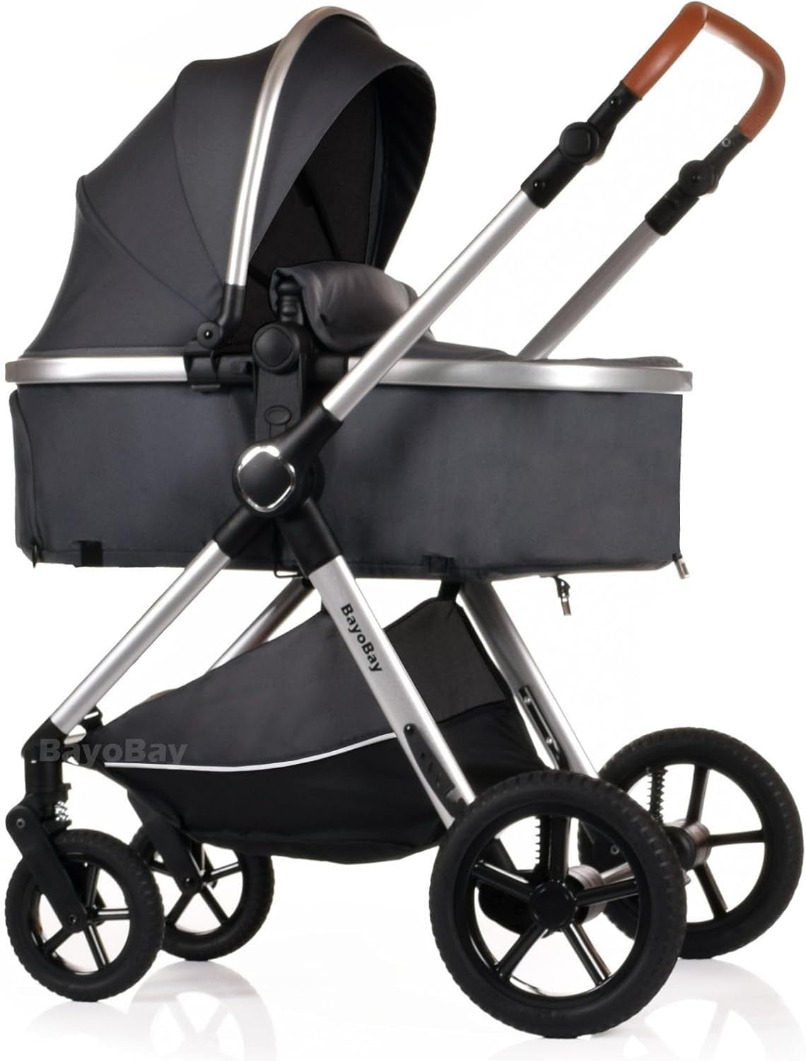 3in1 Baby Pram Travel System Pushchair with Car Seat Foldable Grey Silver