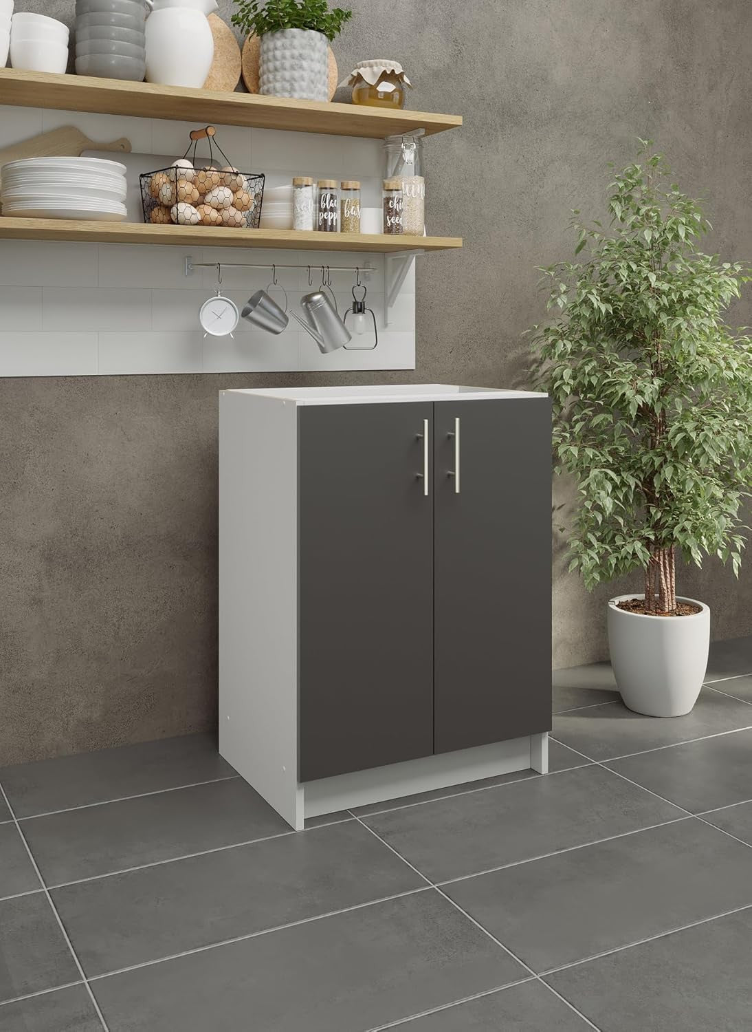 600mm Dark Grey Matt Kitchen Base Cabinet Cupboard Storage Unit Modern