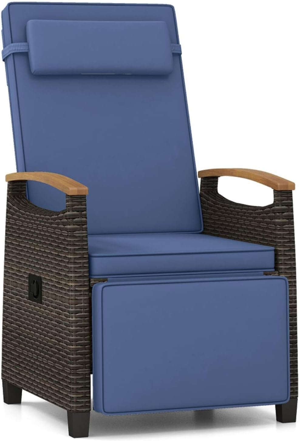 Adjustable Rattan Recliner Chair Cushioned Sun Lounger with Footrest