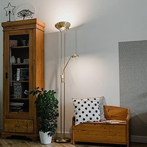 Gold Floor Lamp with Reading Light Dimmable LED Modern Uplighter E27