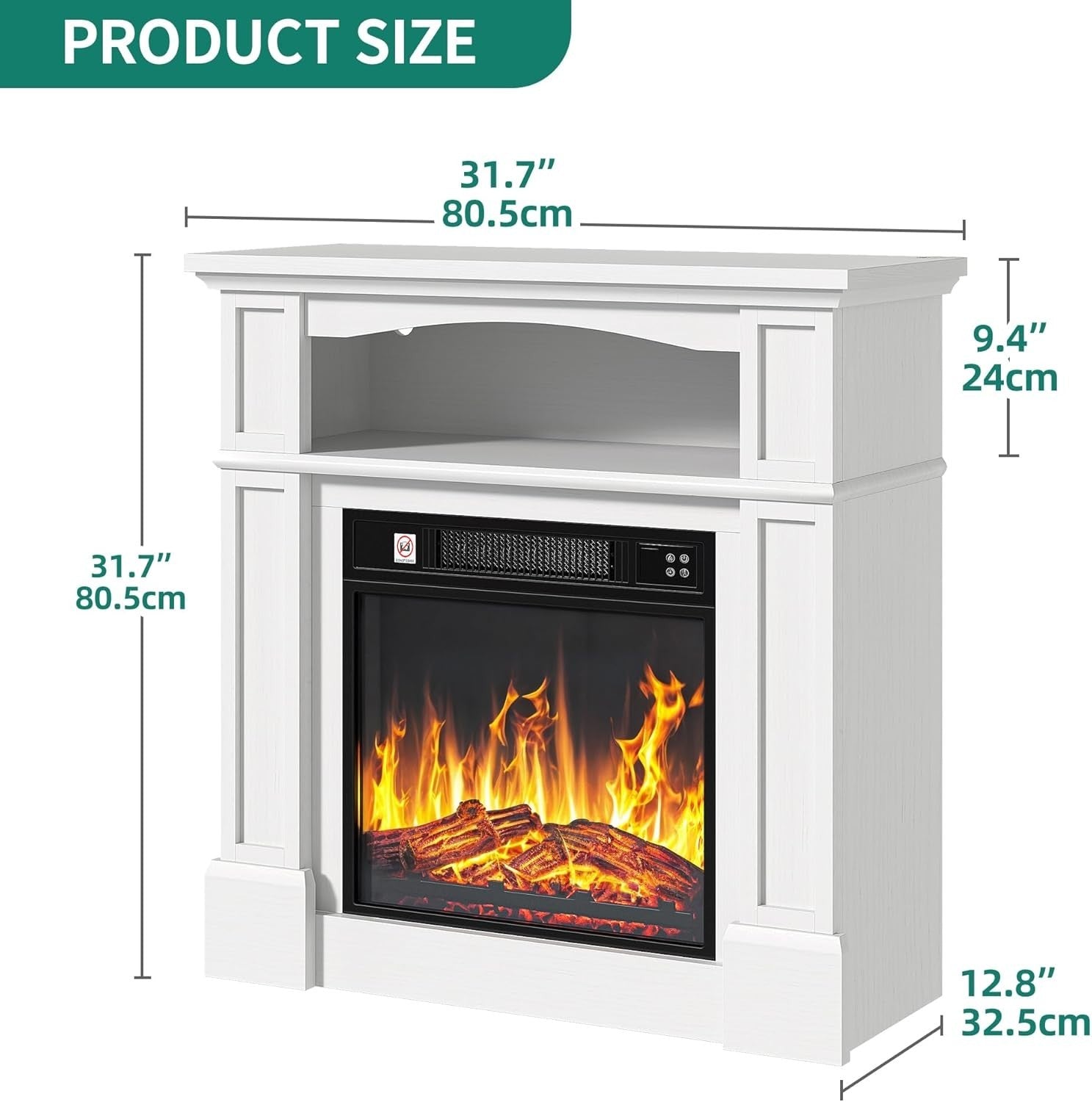 18" Freestanding Electric Fireplace Heater LED Flame 16-Color Light Timer