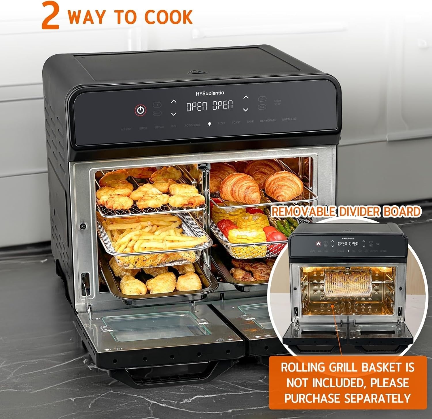 22L Dual Zone Air Fryer Oven 2400W Rotisserie 10in1 + Accessories