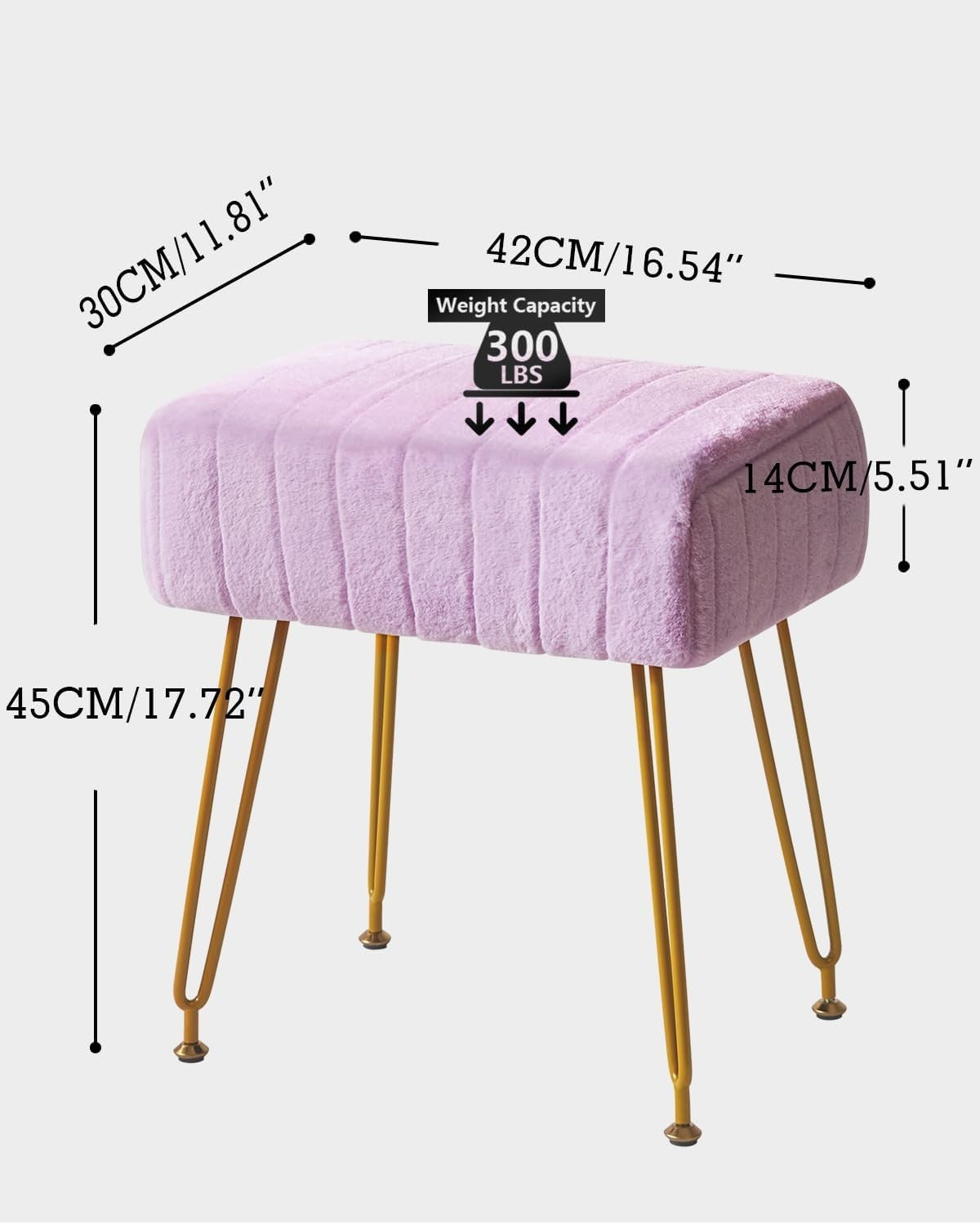 Purple Velvet Footrest Ottoman – Rectangular Vanity Stool with Gold Legs