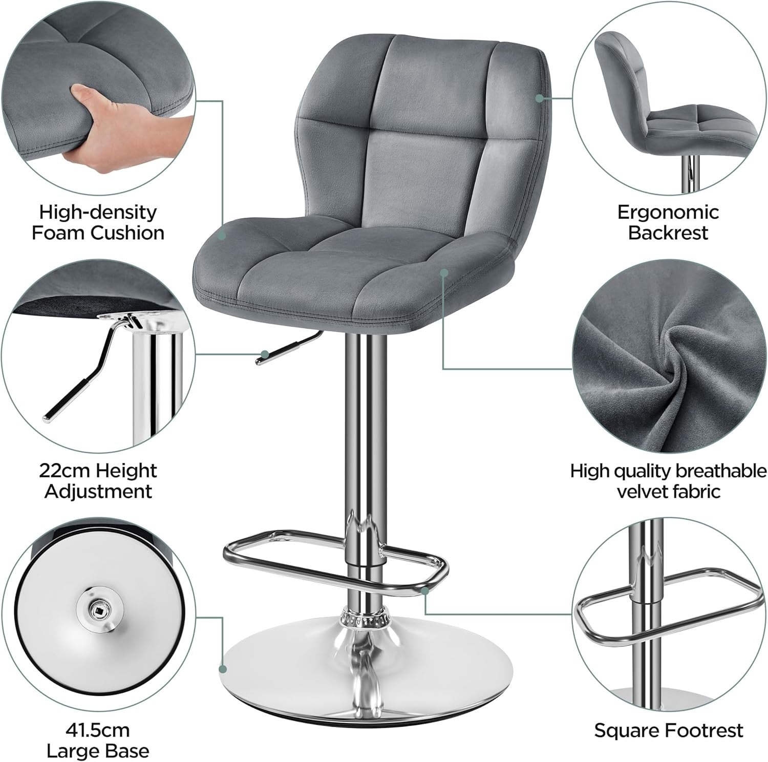 Swivel Adjustable Bar Stools Set of 2 PU Leather Counter Chairs
