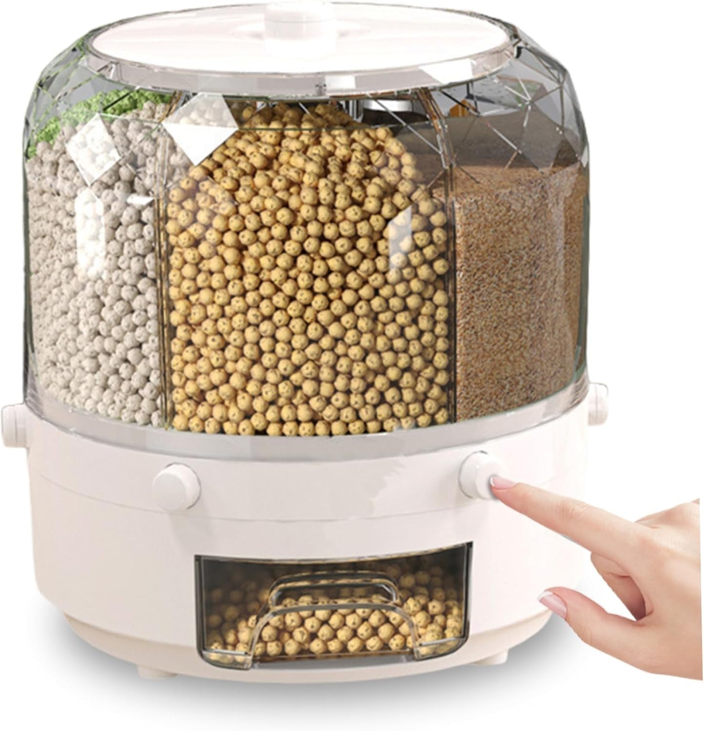 360° Rotating Cereal Dispenser 6 Grid Grain Storage Container Bin