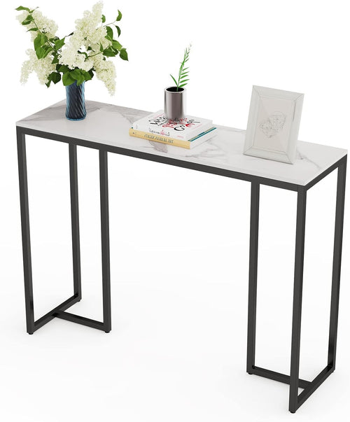 White Marble Console Table Hallway Slim 100cm | Modern Narrow Side Desk