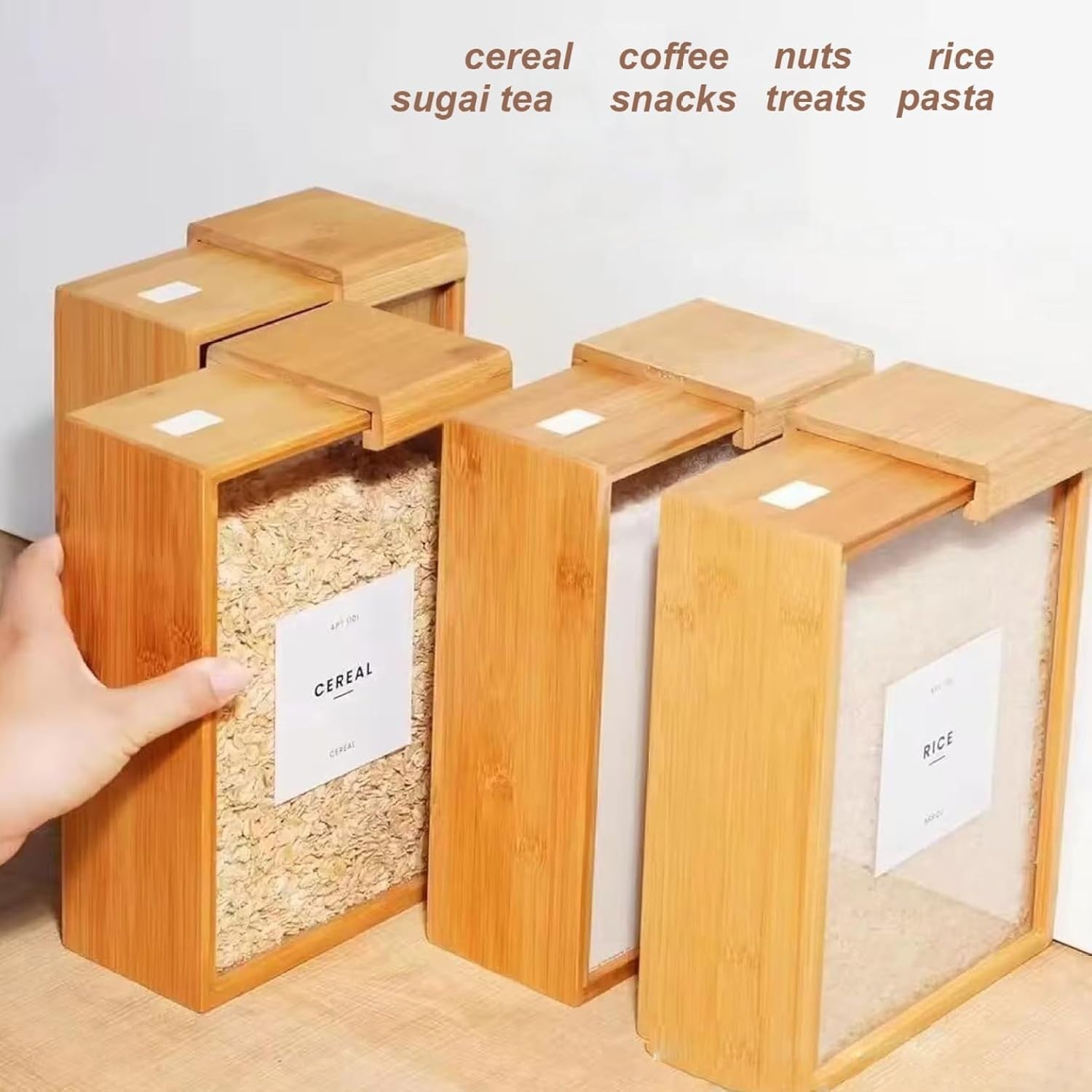 3PCS 3L Airtight Cereal Storage Containers Wooden Lid