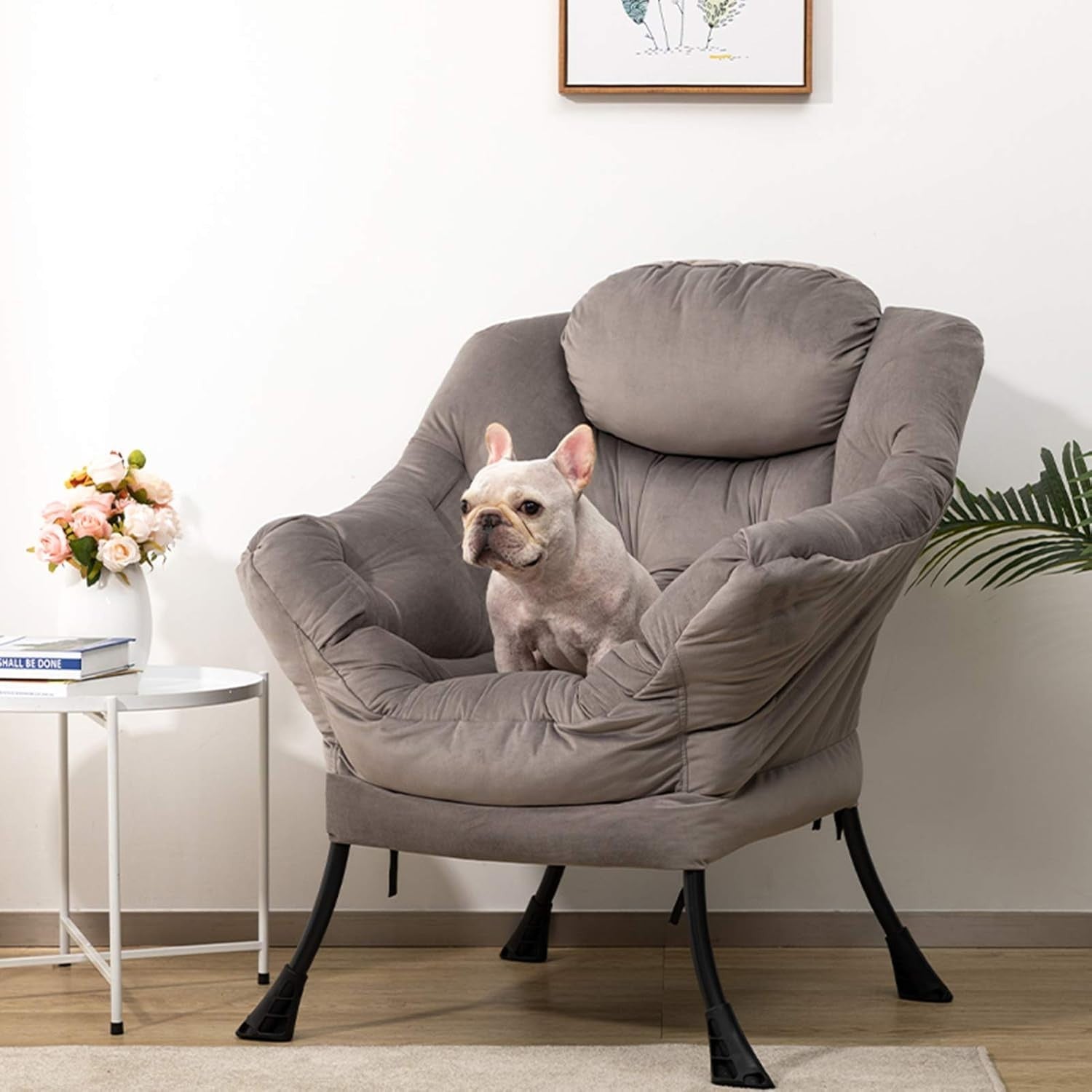 Velvet Grey Armchair Living Room Bedroom Lounge Chair Comfy Relax Seat