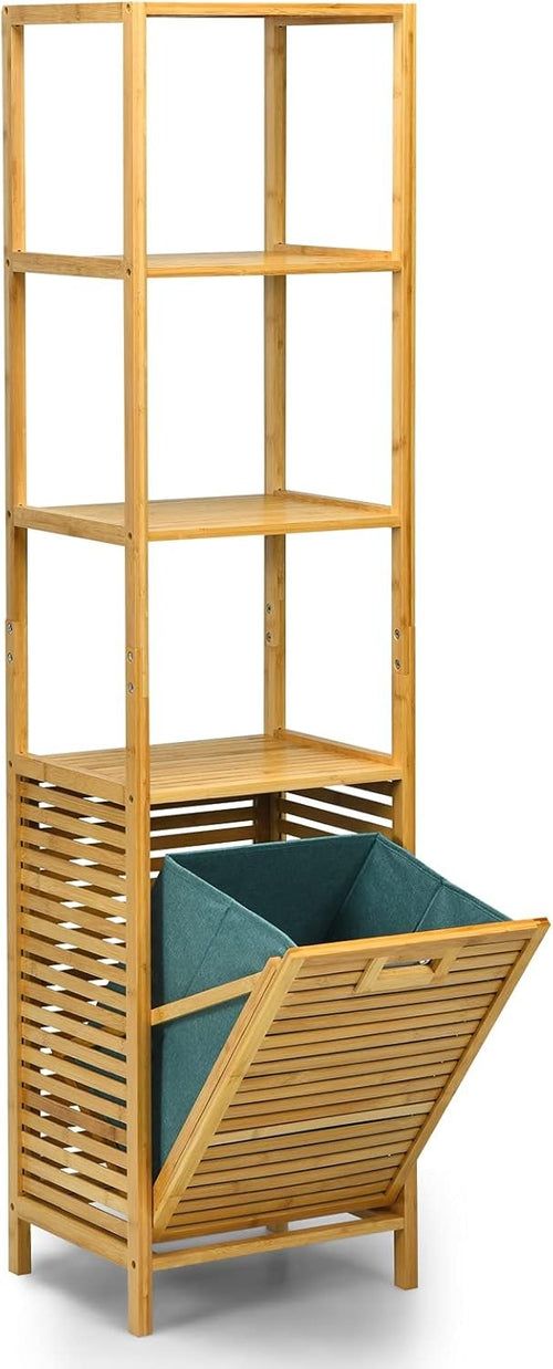 Bamboo Tilt-Out Laundry Hamper with Shelves, 3-Tier Organizer for Bathroom