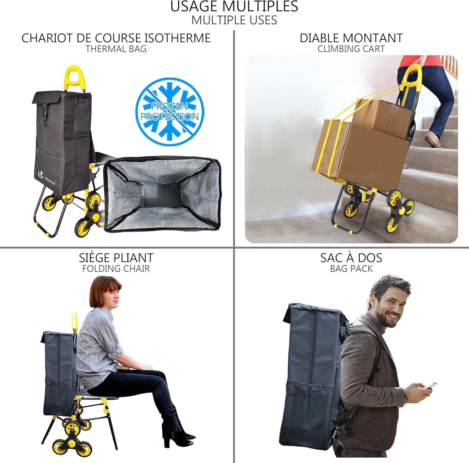 35L 6-Wheel Foldable Shopping Trolley Seat Waterproof Thermal Cart Black/Yellow