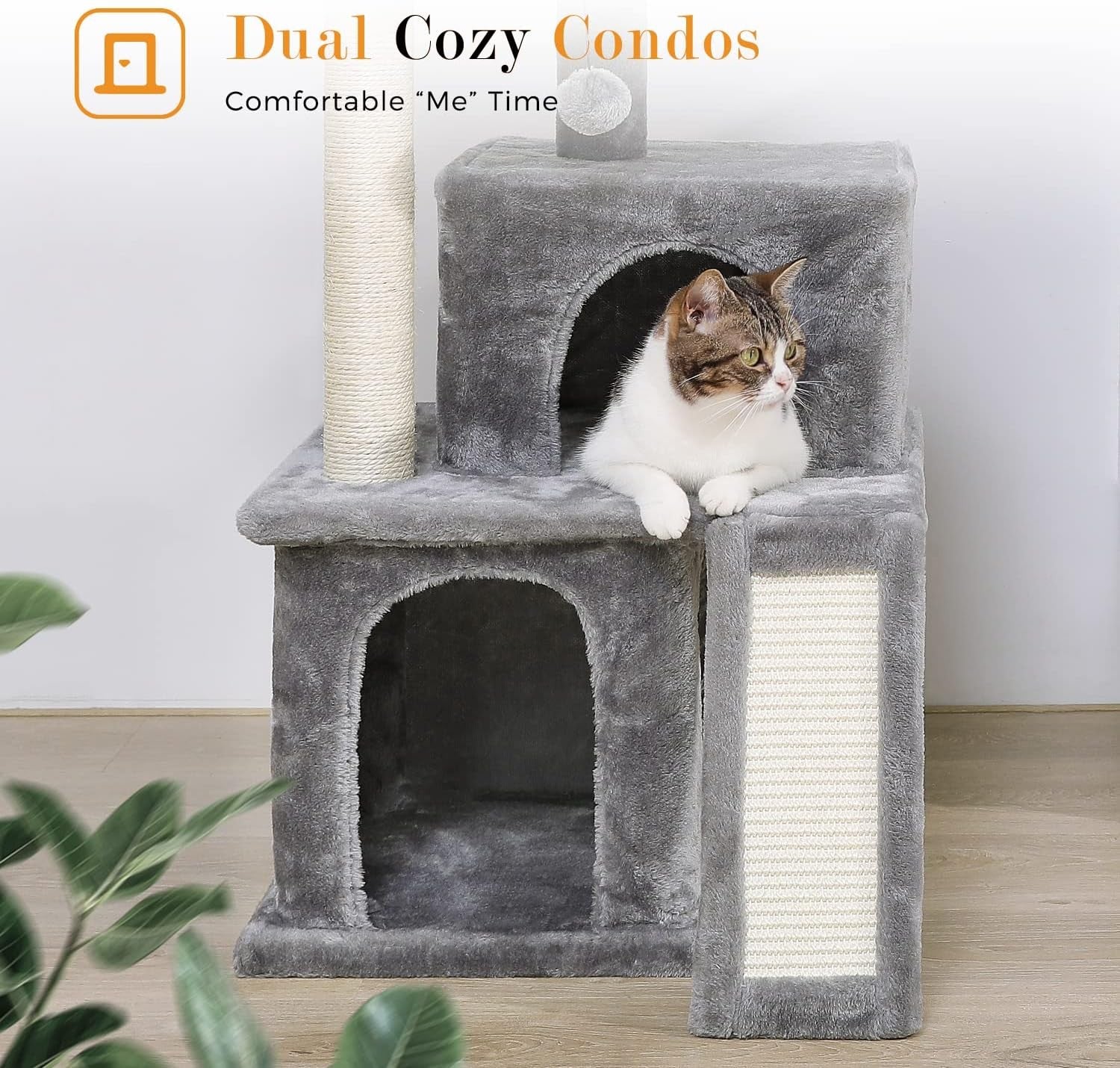 90cm Cat Tree Tower Double Condo Scratching Posts Plush Perch Grey