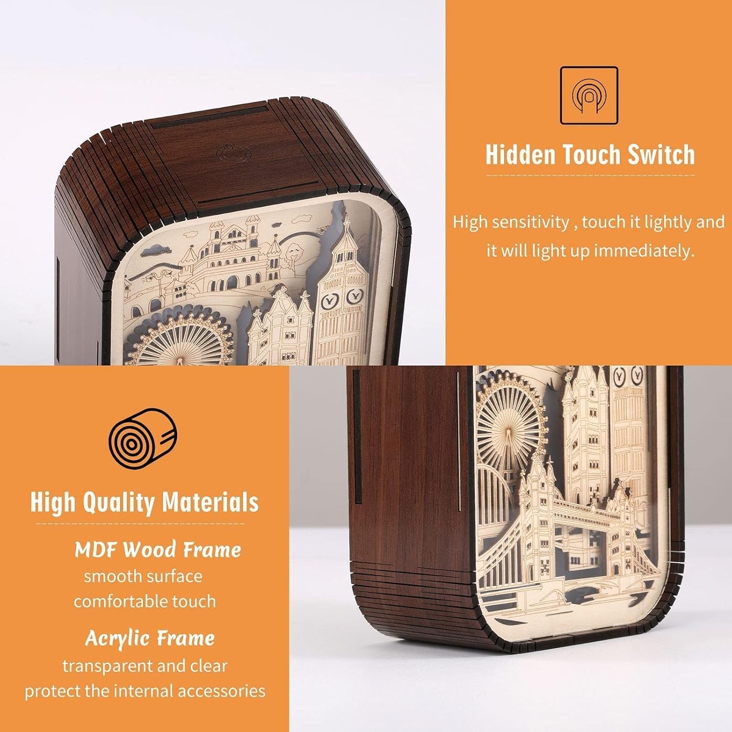 3D Wooden London Landmark Souvenir Light-Up Ornament Gift UK Travel Decor