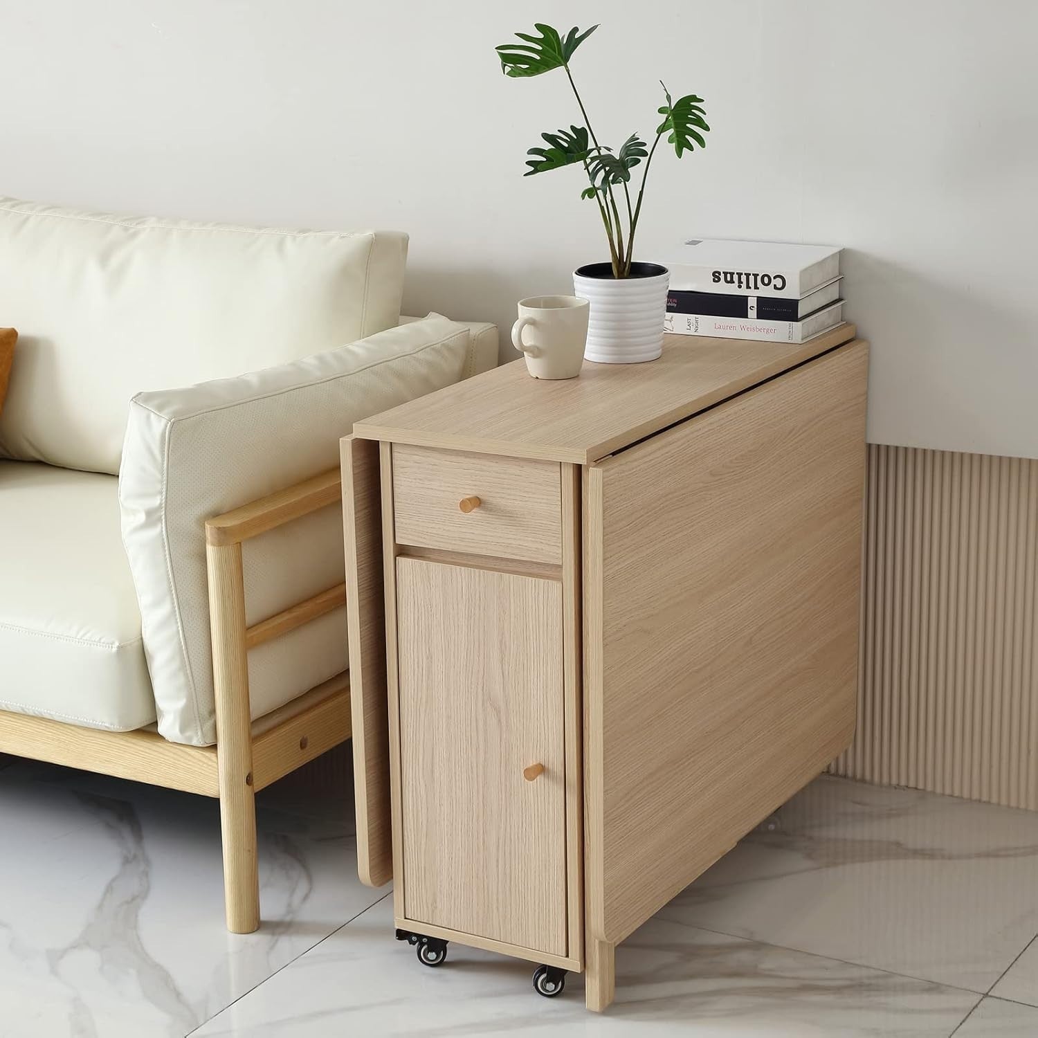 Extendable Folding Dining Table with Drawers & Wheels for Small Spaces