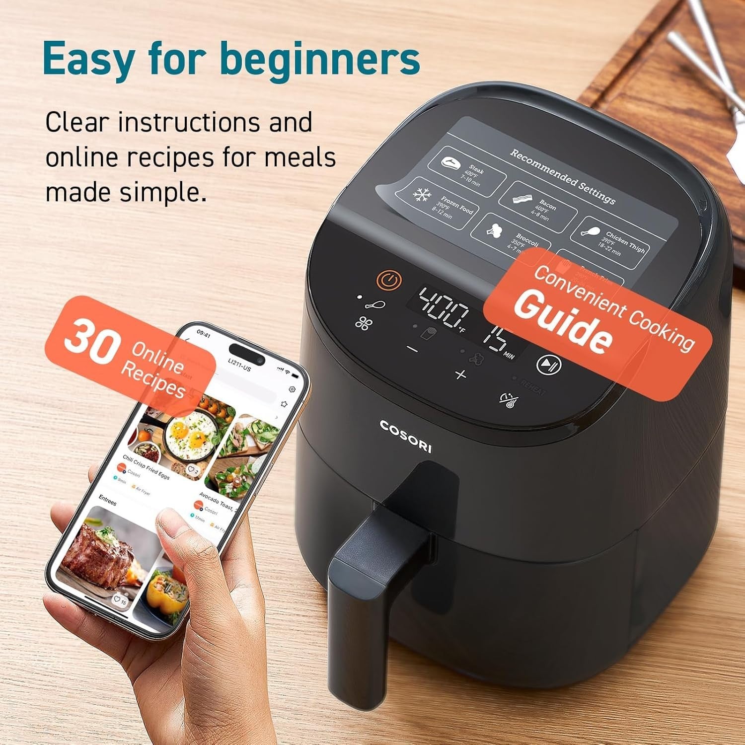 Compact Air Fryer 2L | 53% Faster Healthy Cooking Touch Display Low Noise