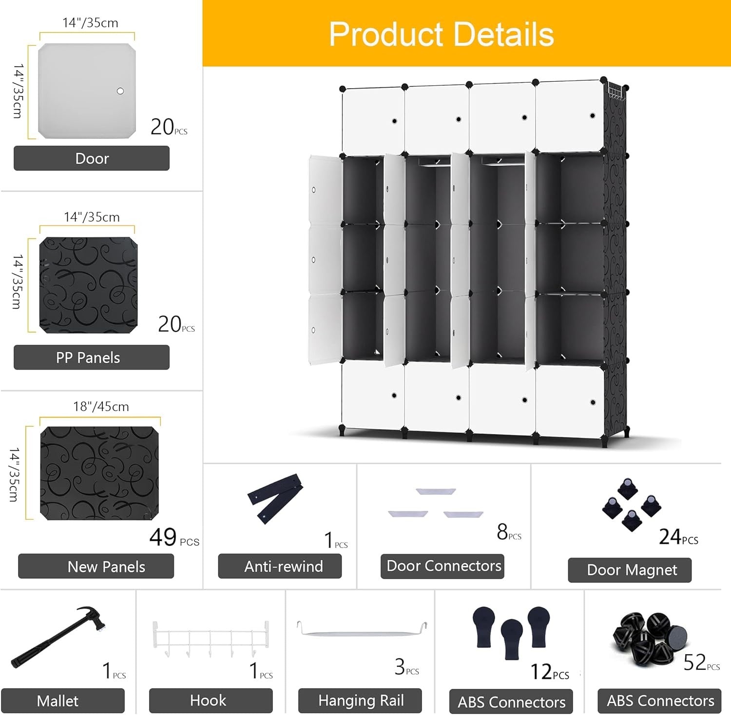 20 Cube Portable Wardrobe Closet with Hanging Rails Modular Storage Unit