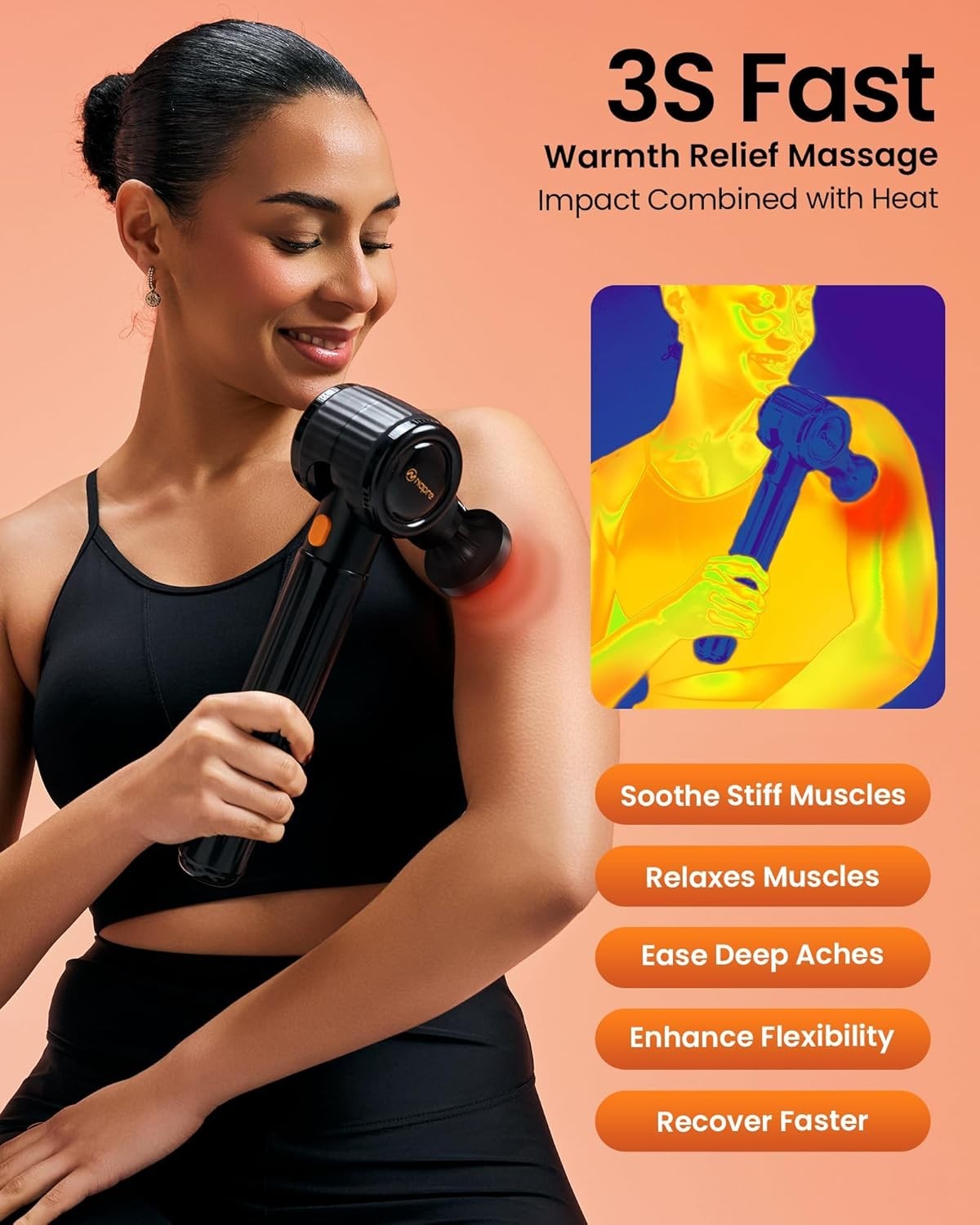 Massage Gun with Heat Deep Tissue Percussion Long Handle Red Light