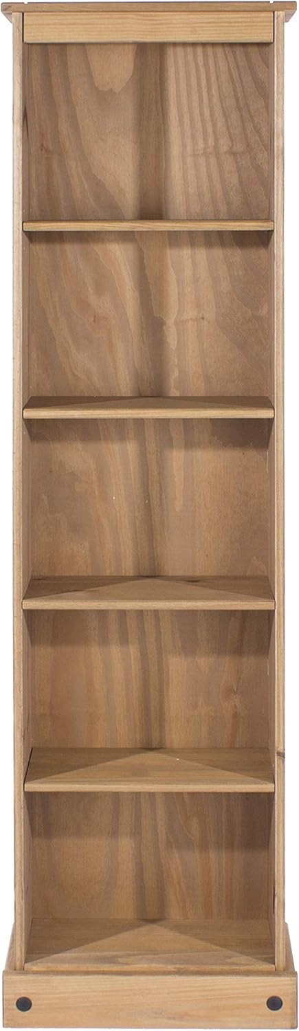 Solid Pine Tall Narrow 5 Tier Bookcase Wooden Storage Shelf Natural