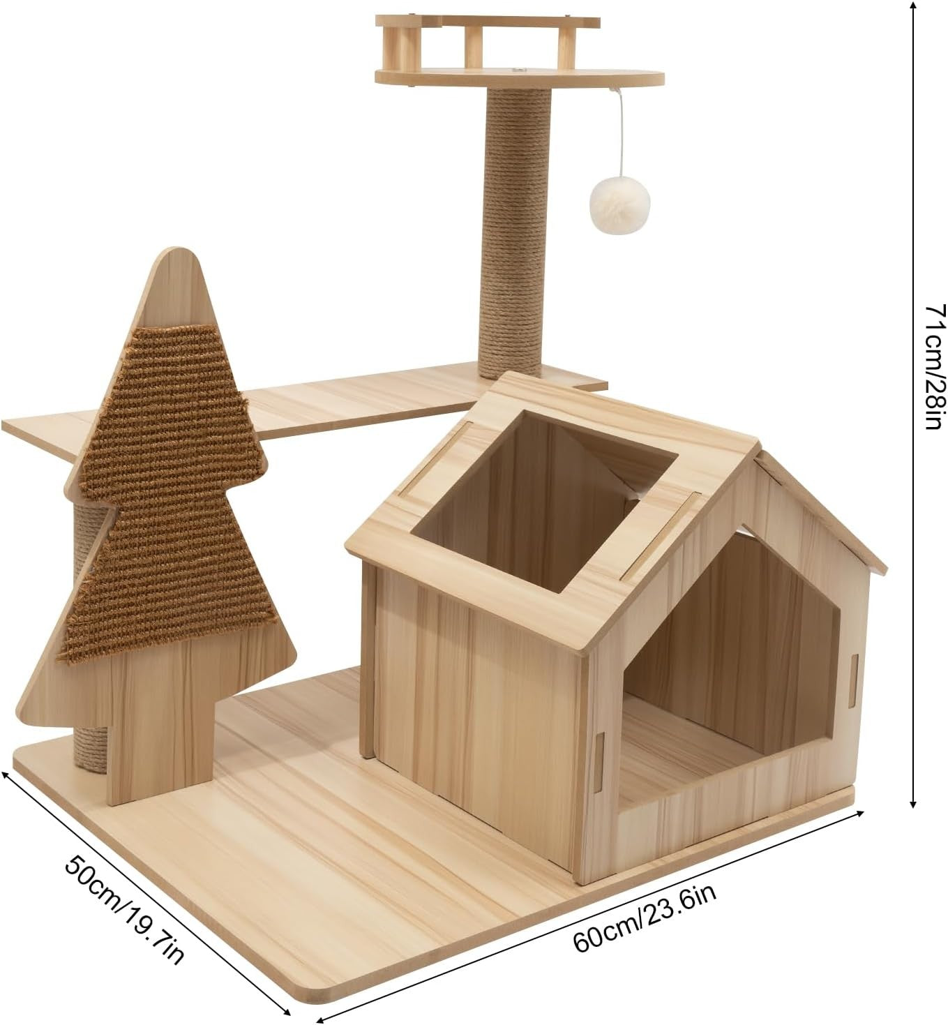 Wooden Cat Tree Play Tower Condo Scratching Post Activity Centre 71cm