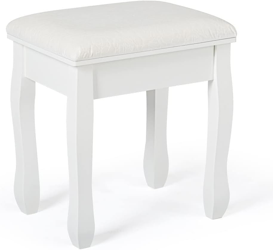 White Baroque Vanity Stool Soft Padded Dressing Table Chair 41x30x45cm