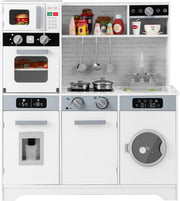 Kids Wooden Play Kitchen Lights Sounds Coffee Maker Laundry Set